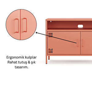 Pera Tv Ünitesi, Tv Dolabı,2 Kapaklı, Açık Raflı 100,50 X 40 X 64,50 Cm - Ral 3022 Somon