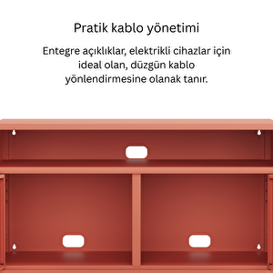 Pera Tv Ünitesi, Tv Dolabı,2 Kapaklı, Açık Raflı 100,50 X 40 X 64,50 Cm - Ral 3022 Somon