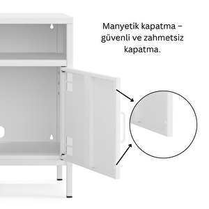 Pera Tv Ünitesi, Tv Dolabı,2 Kapaklı, Açık Raflı 100,50 X 40 X 64,50 Cm - Ral 9016 Beyaz
