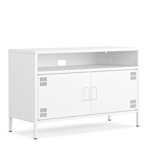 Pera Tv Ünitesi, Tv Dolabı,2 Kapaklı, Açık Raflı 100,50 X 40 X 64,50 Cm - Ral 9016 Beyaz Ral 9016