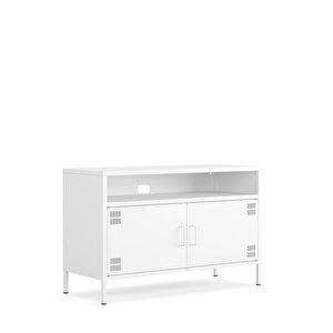 Pera Tv Ünitesi, Tv Dolabı,2 Kapaklı, Açık Raflı 100,50 X 40 X 64,50 Cm - Ral 9016 Beyaz