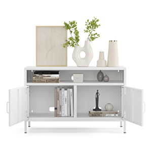 Pera Tv Ünitesi, Tv Dolabı,2 Kapaklı, Açık Raflı 100,50 X 40 X 64,50 Cm - Ral 9016 Beyaz