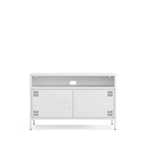 Pera Tv Ünitesi, Tv Dolabı,2 Kapaklı, Açık Raflı 100,50 X 40 X 64,50 Cm - Ral 9016 Beyaz