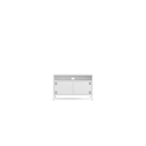 Pera Tv Ünitesi, Tv Dolabı,2 Kapaklı, Açık Raflı 100,50 X 40 X 64,50 Cm - Ral 9016 Beyaz