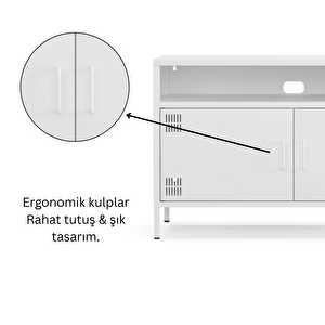 Pera Tv Ünitesi, Tv Dolabı,2 Kapaklı, Açık Raflı 100,50 X 40 X 64,50 Cm - Ral 9016 Beyaz