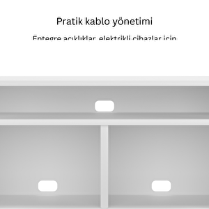 Pera Tv Ünitesi, Tv Dolabı,2 Kapaklı, Açık Raflı 100,50 X 40 X 64,50 Cm - Ral 9016 Beyaz