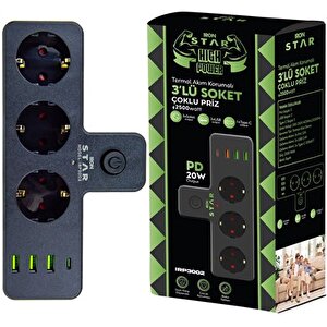 İronstar  Irp3002 3lü Akım Korumalı Priz, 3 Adet Usb Den Şarj Özelliği Açma Kapama Tuşlu