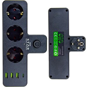 İronstar  Irp3002 3lü Akım Korumalı Priz, 3 Adet Usb Den Şarj Özelliği Açma Kapama Tuşlu