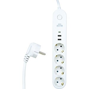 İronstar Irp3004 Beyaz 2 Metre 3 Lü Beyaz Renk 3 Usbden Şarj Özellikli Akım Korumalı Priz