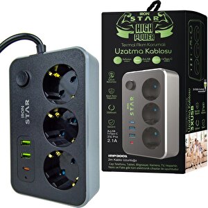 İronstar Irp3001 2 Metre 3 Adet Usb Girişli 3 Metre Kablolu Akım Korumalı Priz