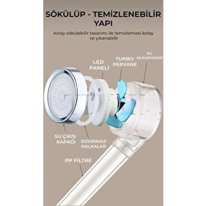 Işıklı,su Tasarruflu Duş Başlığı Kireç Önleyici Özellikli Ve Yüksek Basınçlı