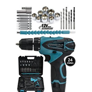 Kimmer Plus  USA 58Volt 12 Ah 27 Pcs SetKorumalı Çelik Şanzuman 2 Akülü Vidalama Şarjlı Matkap