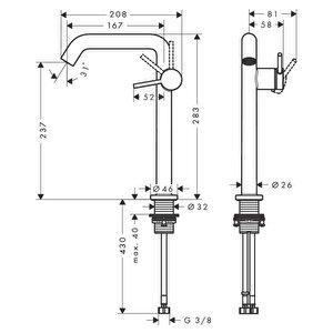 Tecturis S Lavabo Bataryası 240 Mat Siyah 73370670