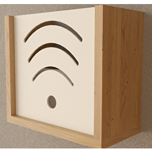 Wi-fi Modem Saklama Kutusu - Beyaz / Antrasit / Ahşap Ton - 30x25x15 Cm