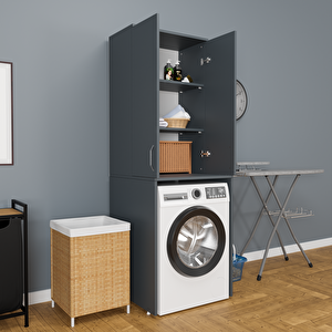 3 Raflı 2 Kapaklı Çamaşır Makinesi Dolabı Beyaz