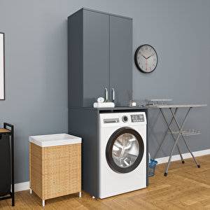 3 Raflı 2 Kapaklı Çamaşır Makinesi Dolabı