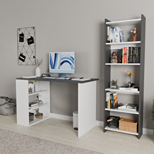 Rozbo Çalışma Masası Ve 5 Raflı Kitaplık Takımı - 120x60x75 Cm + 45x22x160 Cm