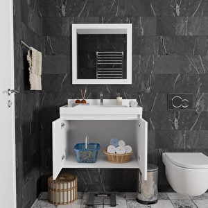 Helia 60 Cm Banyo Dolabı Takımı - Alt Dolap, Ayna, Lavabo Dahil