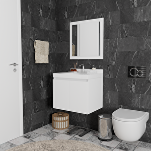 Helia 60 Cm Banyo Dolabı Takımı - Alt Dolap, Ayna, Lavabo Dahil