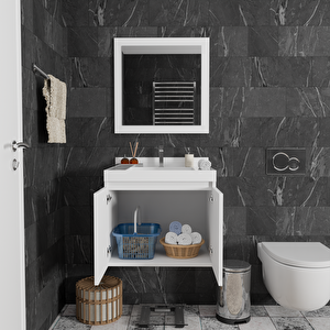 Helia 60 Cm Banyo Dolabı Takımı - Alt Dolap, Ayna, Lavabo Dahil