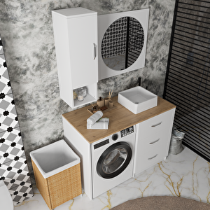 120 Cm Çekmeceli Banyo Dolabı Takımı - Alt Modül, Ayna, Yan Dolap Ve Lavabo Dahil
