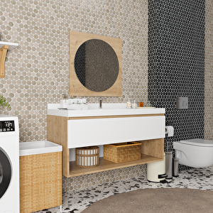 Callia 120 Cm Banyo Dolabı Takımı - Alt Dolap, Ayna, Lavabo Dahil