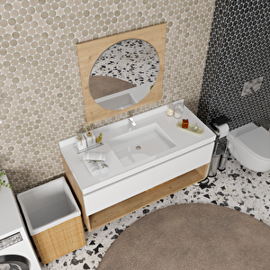 Callia 120 Cm Banyo Dolabı Takımı - Alt Dolap, Ayna, Lavabo Dahil