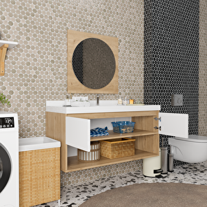 Callia 120 Cm Banyo Dolabı Takımı - Alt Dolap, Ayna, Lavabo Dahil