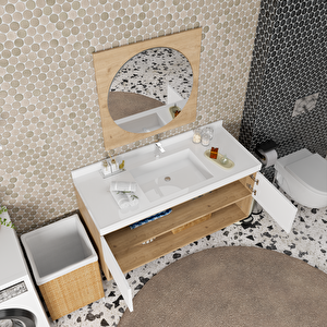 Callia 120 Cm Banyo Dolabı Takımı - Alt Dolap, Ayna, Lavabo Dahil