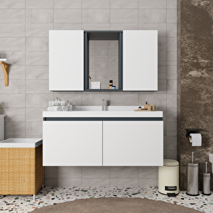 Calia 120 Cm Banyo Dolabı Takımı - Alt Dolap, Üst Aynalı Dolap, Lavabo Dahil