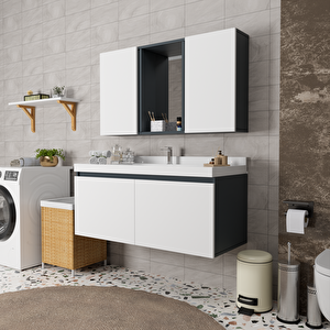 Calia 120 Cm Banyo Dolabı Takımı - Alt Dolap, Üst Aynalı Dolap, Lavabo Dahil