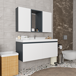 Calia 120 Cm Banyo Dolabı Takımı - Alt Dolap, Üst Aynalı Dolap, Lavabo Dahil