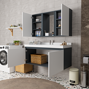 Calia 120 Cm Banyo Dolabı Takımı - Alt Dolap, Üst Aynalı Dolap, Lavabo Dahil