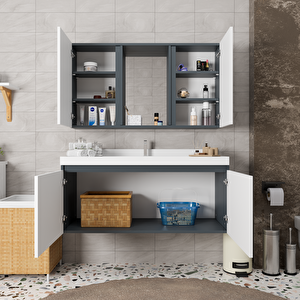 Calia 120 Cm Banyo Dolabı Takımı - Alt Dolap, Üst Aynalı Dolap, Lavabo Dahil