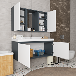 Calia 120 Cm Banyo Dolabı Takımı - Alt Dolap, Üst Aynalı Dolap, Lavabo Dahil