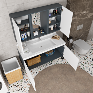 Calia 120 Cm Banyo Dolabı Takımı - Alt Dolap, Üst Aynalı Dolap, Lavabo Dahil