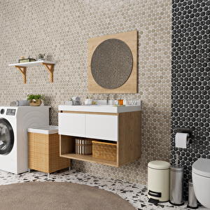 Azura 80 Cm Banyo Dolabı Takımı - Alt Dolap, Ayna, Lavabo Dahil
