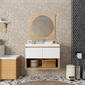 Azura 80 Cm Banyo Dolabı Takımı - Alt Dolap, Ayna, Lavabo Dahil