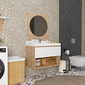 Azura 80 Cm Banyo Dolabı Takımı - Alt Dolap, Ayna, Lavabo Dahil