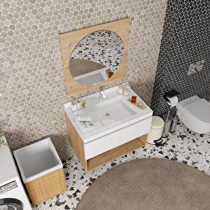 Azura 80 Cm Banyo Dolabı Takımı - Alt Dolap, Ayna, Lavabo Dahil