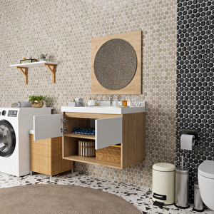 Azura 80 Cm Banyo Dolabı Takımı - Alt Dolap, Ayna, Lavabo Dahil