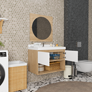 Azura 80 Cm Banyo Dolabı Takımı - Alt Dolap, Ayna, Lavabo Dahil