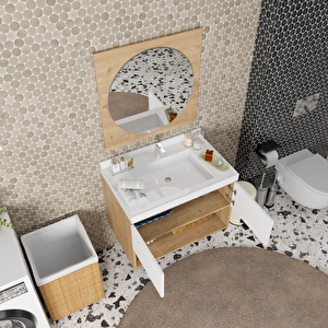 Azura 80 Cm Banyo Dolabı Takımı - Alt Dolap, Ayna, Lavabo Dahil