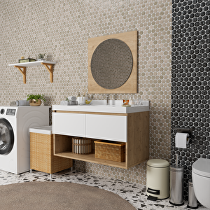 Vivia 100 Cm Banyo Dolabı Takımı - Alt Dolap, Ayna, Lavabo Dahil