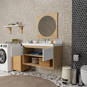 Vivia 100 Cm Banyo Dolabı Takımı - Alt Dolap, Ayna, Lavabo Dahil