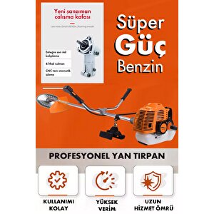 11000rpm 5.9 Hp Yan Tipi Benzinli Motorlu Ot Çalı Çim Biçme Tırpanı + Çapalama Aparatlı