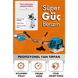 11000rpm 5.9 Hp Yan Tipi Benzinli Motorlu Ot Çalı Çim Biçme Tırpanı + Çapalama Aparatlı