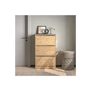 Flat Duo 3 Katlı Geniş Ayakkabılık - Florida Meşe 73x119x26 Cm