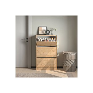 Flat Duo 3 Katlı Geniş Ayakkabılık - Florida Meşe 73x119x26 Cm