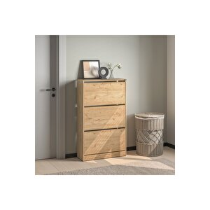 Flat Duo 3 Katlı Geniş Ayakkabılık - Florida Meşe 73x119x26 Cm